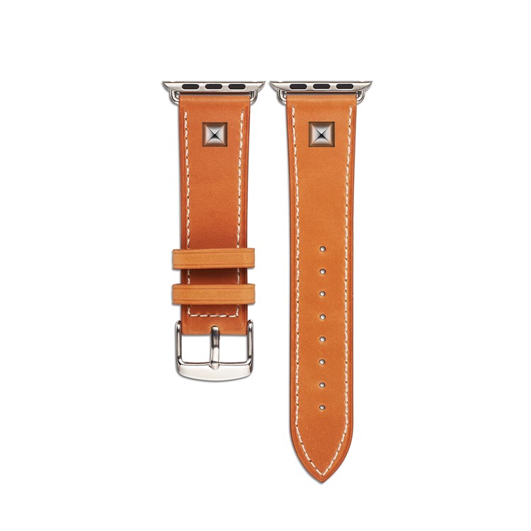 Genuine Leather Rivet Decor Wristwatch Band for Apple Watch Series 4 44mm/3/2/1 42mm - Light Brown-1