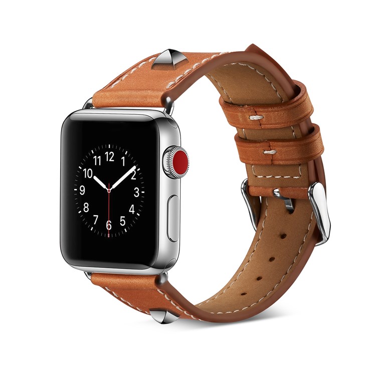 Genuine Leather Rivet Decor Wristwatch Band for Apple Watch Series 4 44mm/3/2/1 42mm - Light Brown-2