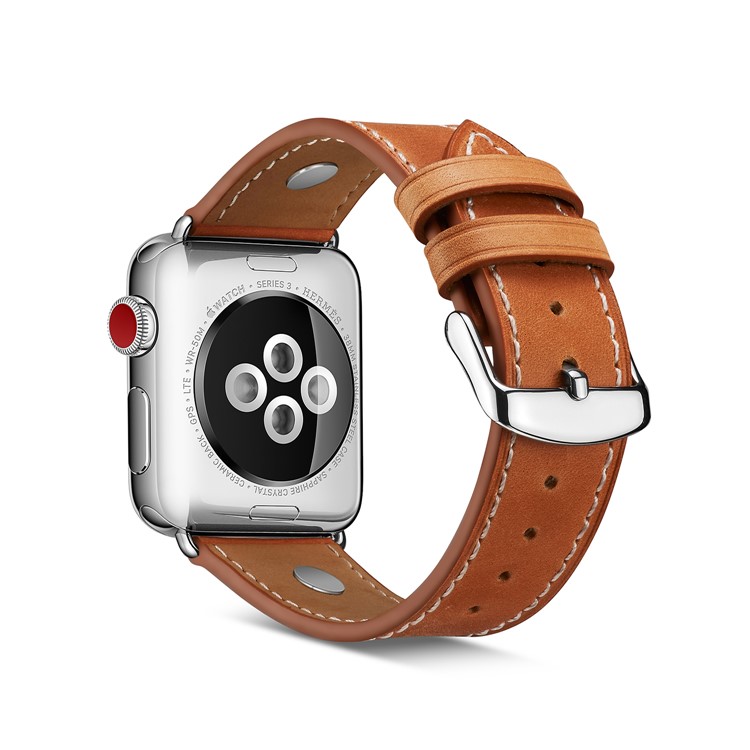 Genuine Leather Rivet Decor Wristwatch Band for Apple Watch Series 4 44mm/3/2/1 42mm - Light Brown-4