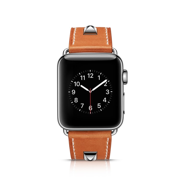 Genuine Leather Rivet Decor Wristwatch Band for Apple Watch Series 4 44mm/3/2/1 42mm - Light Brown-5