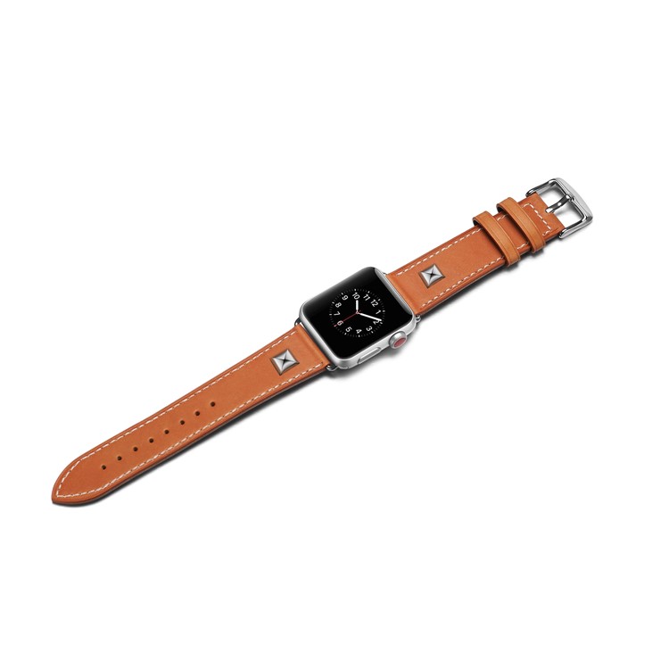 Genuine Leather Rivet Decor Wristwatch Band for Apple Watch Series 4 44mm/3/2/1 42mm - Light Brown-6