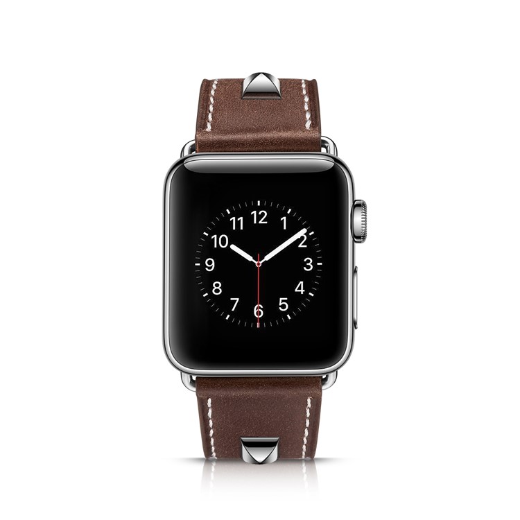 Genuine Leather Rivet Decor Wristwatch Strap for Apple Watch Series 4 44mm/3/2/1 42mm - Dark Brown-6