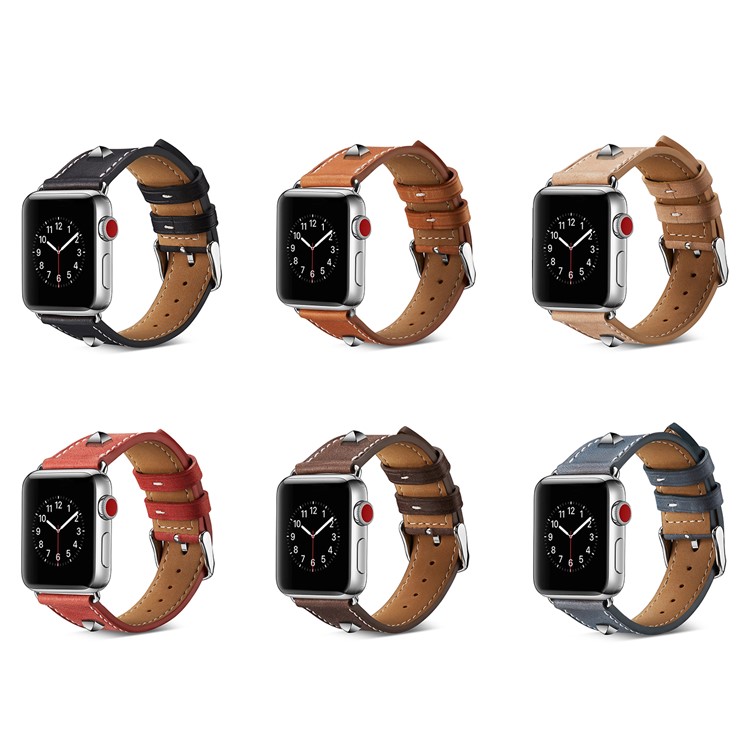 Genuine Leather Rivet Decor Watch Band for Apple Watch Series 3/2/1 38mm - Black-7