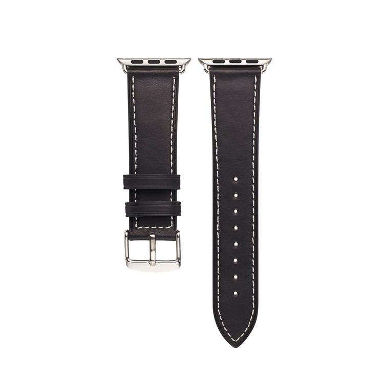 Top Layer Cowhide Leather Watch Band for Apple Watch Series 5 4 40mm, Series 3 / 2 / 1 38mm - Black-2