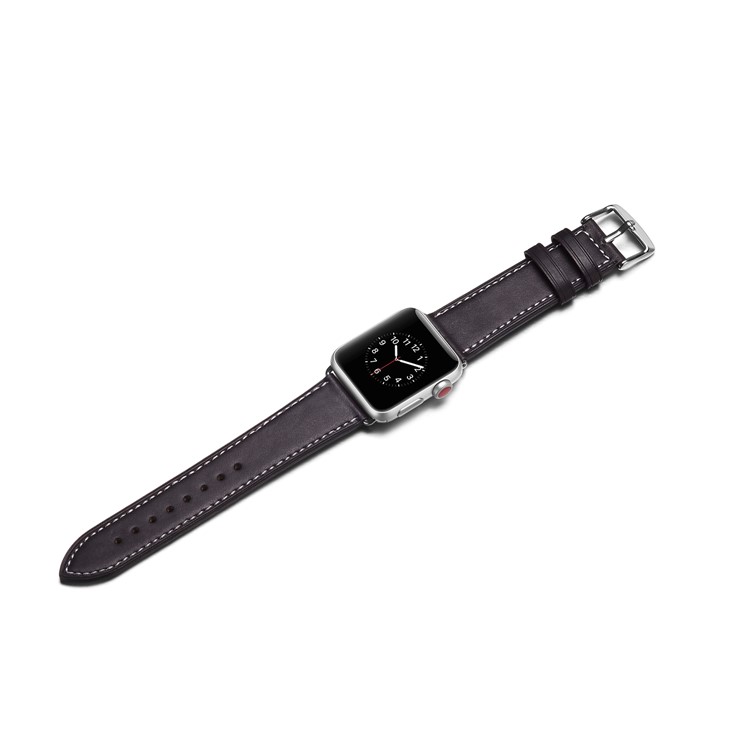 Top Layer Cowhide Leather Watch Band for Apple Watch Series 5 4 40mm, Series 3 / 2 / 1 38mm - Black-3