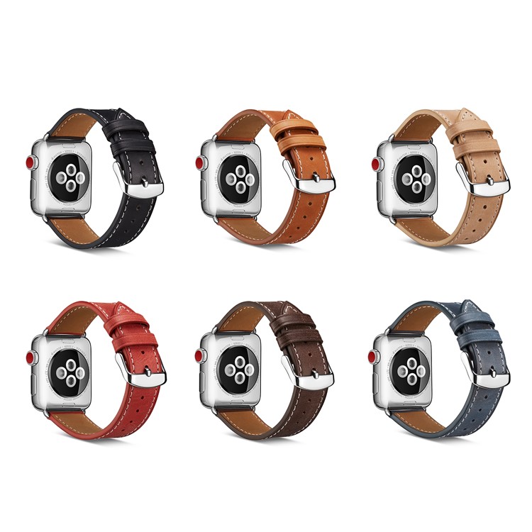 Top Layer Cowhide Leather Watch Band for Apple Watch Series 5 4 40mm, Series 3 / 2 / 1 38mm - Black-7