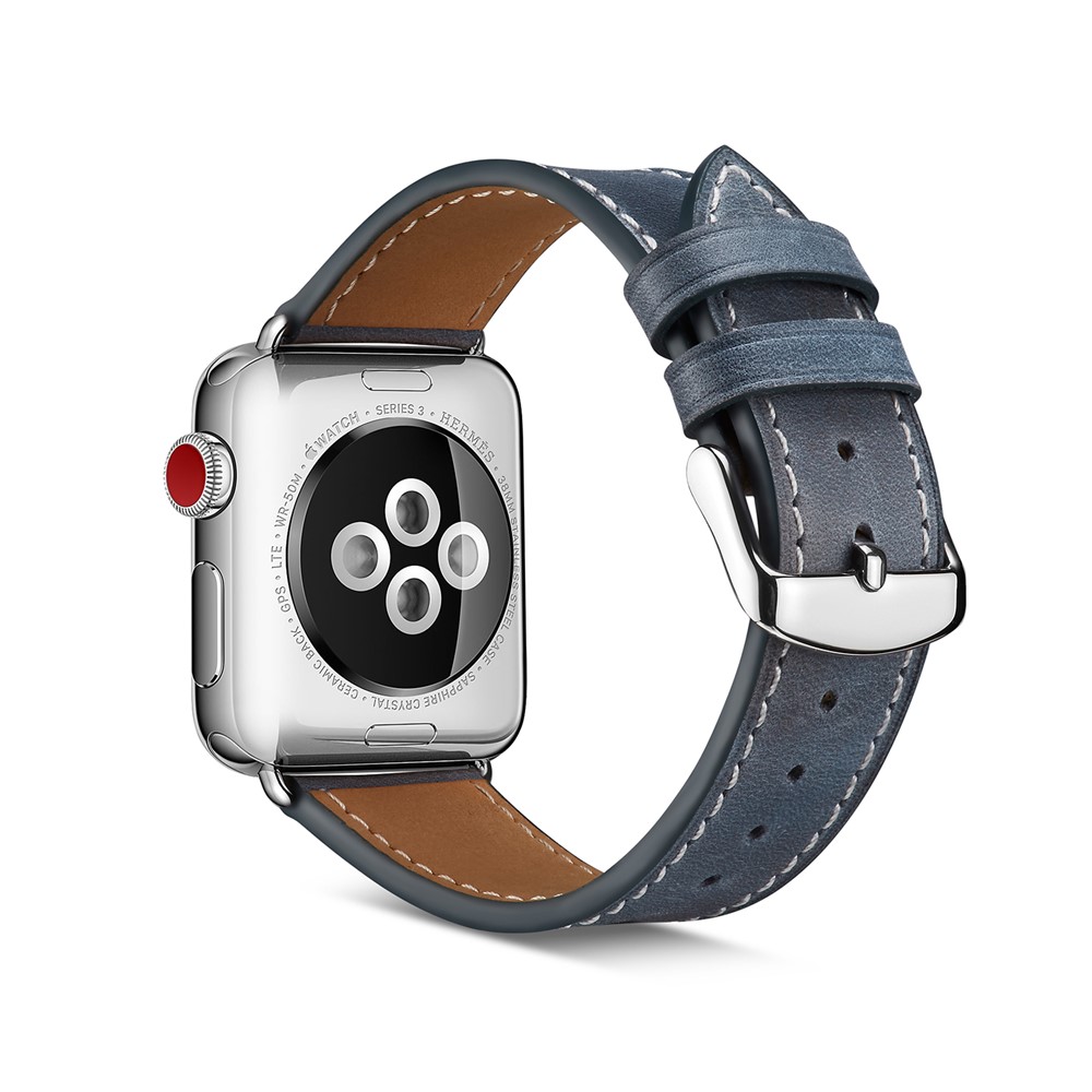 Top Layer Cowhide Leather Watch Band Replacement for Apple Watch Series 4 40mm, Series 3 / 2 / 1 38mm - Blue-1