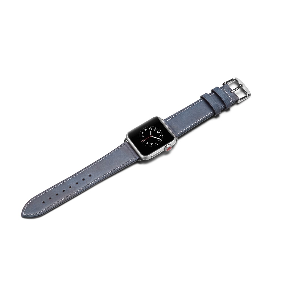 Top Layer Cowhide Leather Watch Band Replacement for Apple Watch Series 4 40mm, Series 3 / 2 / 1 38mm - Blue-3