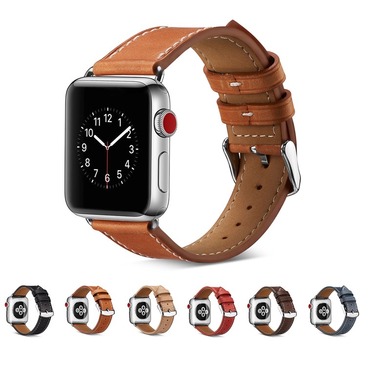 Top Layer Cowhide Leather Watch Strap Replacement for Apple Watch Series 4 40mm, Series 3 / 2 / 1 38mm - Brown-7