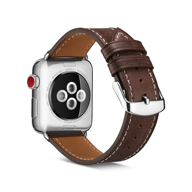Top Layer Cowhide Leather Watch Strap Band Replace Part for Apple Watch Series 4 40mm, Series 3 / 2 / 1 38mm - Coffee-1
