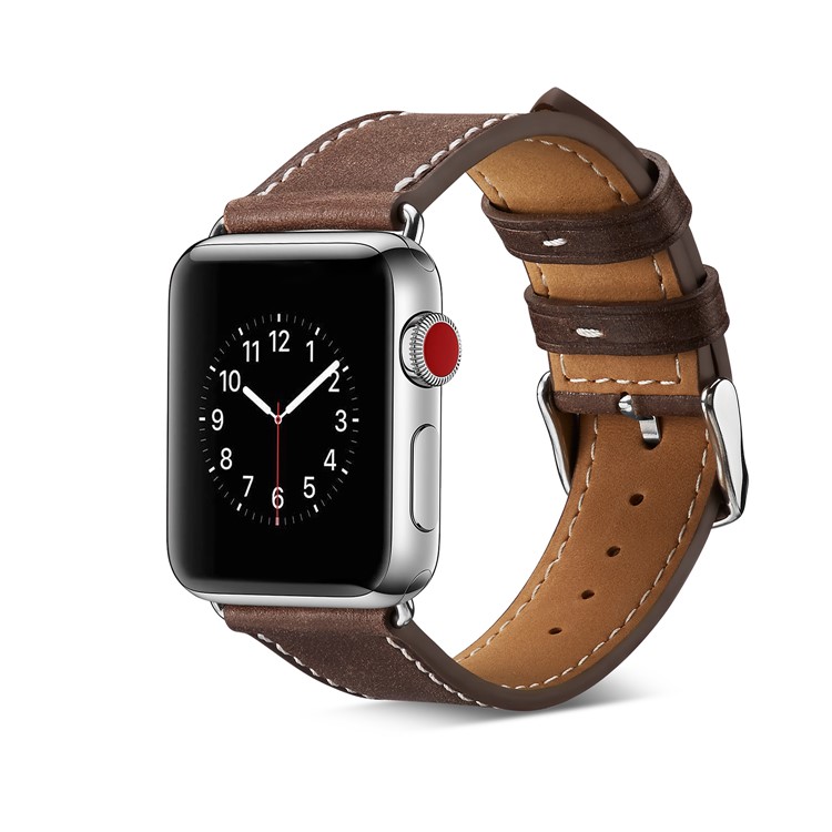 Top Layer Cowhide Leather Watch Strap Band Replace Part for Apple Watch Series 4 40mm, Series 3 / 2 / 1 38mm - Coffee-5