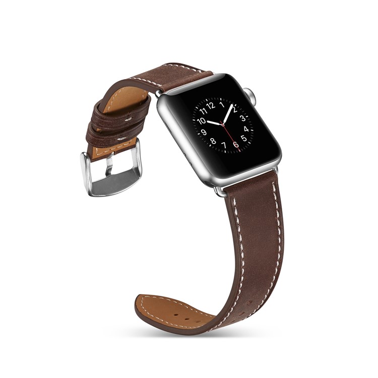 Top Layer Cowhide Leather Watch Strap Band Replace Part for Apple Watch Series 4 40mm, Series 3 / 2 / 1 38mm - Coffee-6