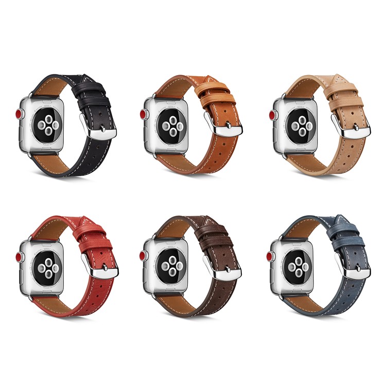 Top Layer Cowhide Leather Watch Band Part Replacement for Watch Series 3 / 2 / 1 42mm - Black-7