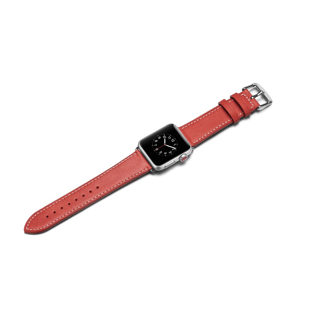 Top Layer Cowhide Leather Watch Strap Part Replacement for Apple Watch Series 4 44mm, Series 3 / 2 / 1 42mm - Red-3