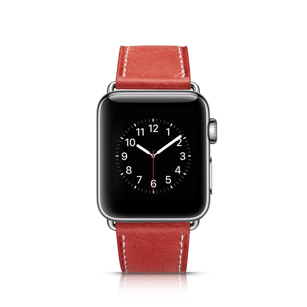 Top Layer Cowhide Leather Watch Strap Part Replacement for Apple Watch Series 4 44mm, Series 3 / 2 / 1 42mm - Red-4