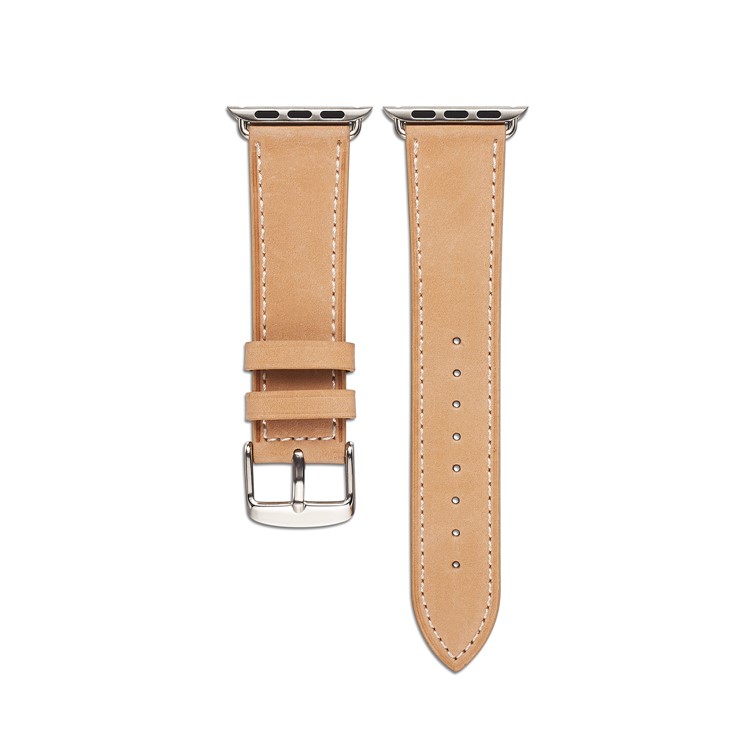 Top Layer Cowhide Leather Watch Band Replacement for Apple Watch Series 4 44mm, Series 3 / 2 / 1 42mm - Khaki-2