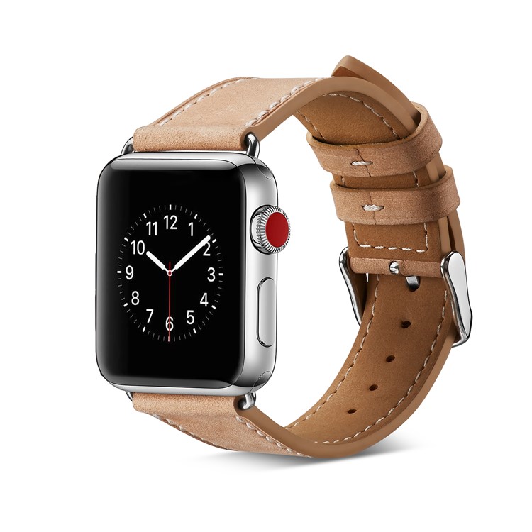 Top Layer Cowhide Leather Watch Band Replacement for Apple Watch Series 4 44mm, Series 3 / 2 / 1 42mm - Khaki-5