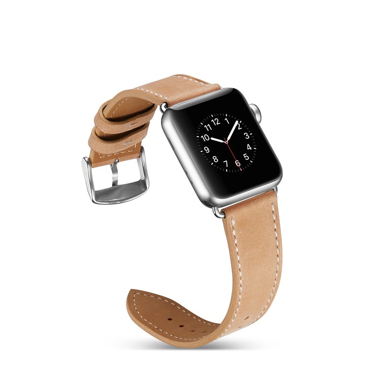 Top Layer Cowhide Leather Watch Band Replacement for Apple Watch Series 4 44mm, Series 3 / 2 / 1 42mm - Khaki-6