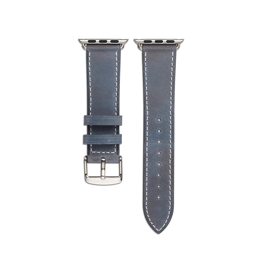 Top Layer Cowhide Leather Watch Strap Replacement for Apple Watch Series 4 44mm, Series 3 / 2 / 1 42mm - Blue-2