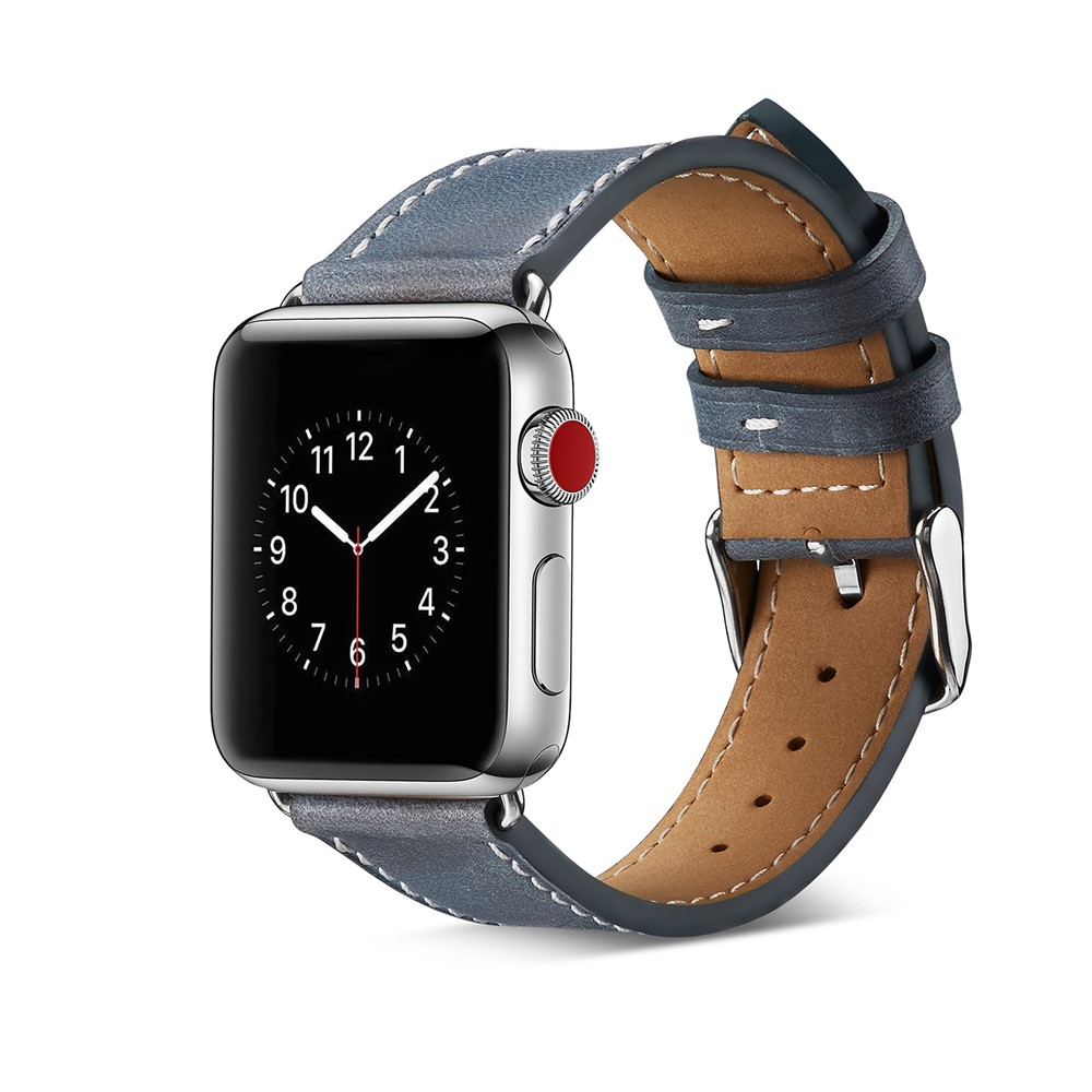 Top Layer Cowhide Leather Watch Strap Replacement for Apple Watch Series 4 44mm, Series 3 / 2 / 1 42mm - Blue-5