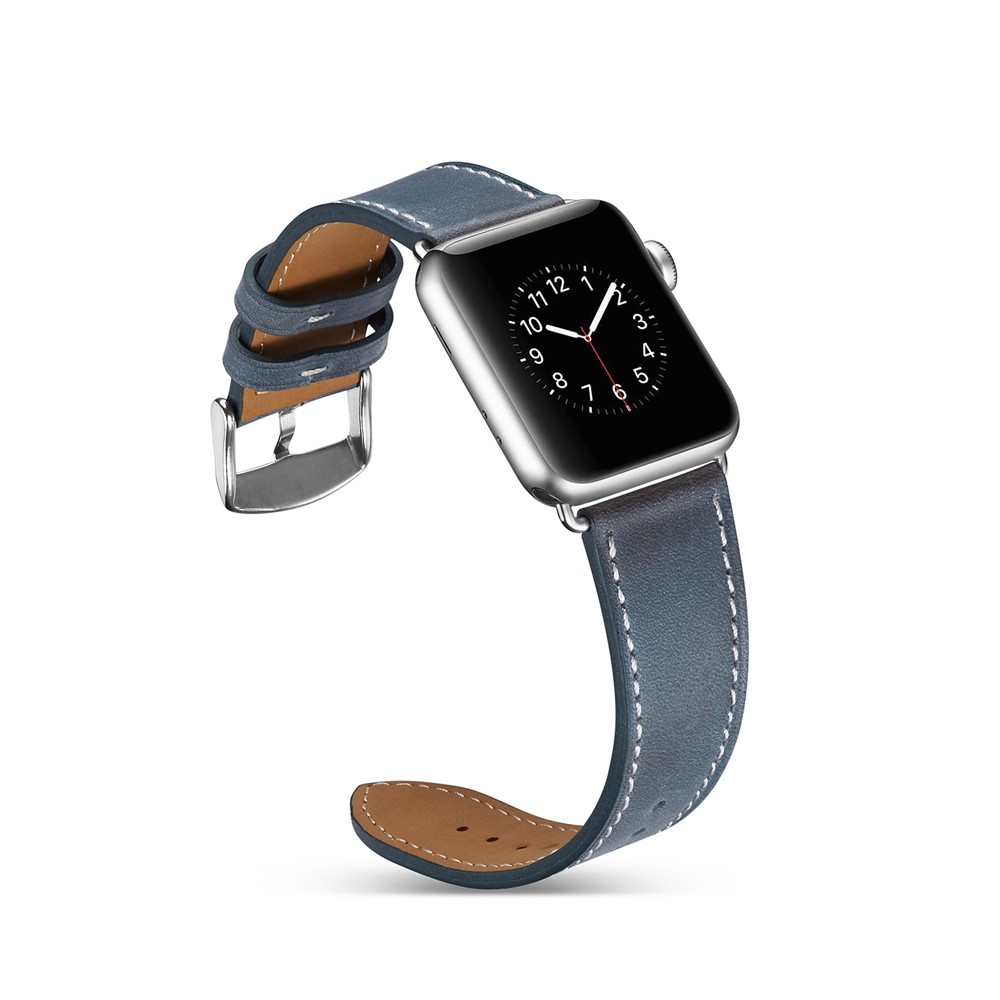 Top Layer Cowhide Leather Watch Strap Replacement for Apple Watch Series 4 44mm, Series 3 / 2 / 1 42mm - Blue-6