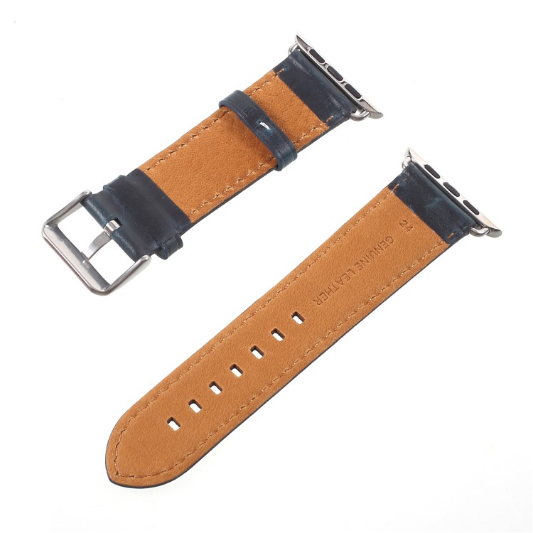Vintage Oil Wax Genuine Leather Watch Bracelet for Apple Watch Series 4 40mm, Series 3 / 2 / 1 38mm - Dark Blue-3