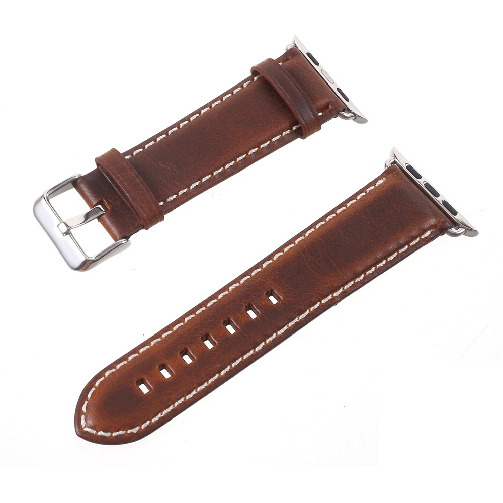 Vintage Oil Wax Genuine Leather Replacement Watchband for Apple Watch Series 4 40mm, Series 3 / 2 / 1 38mm - Brown-1
