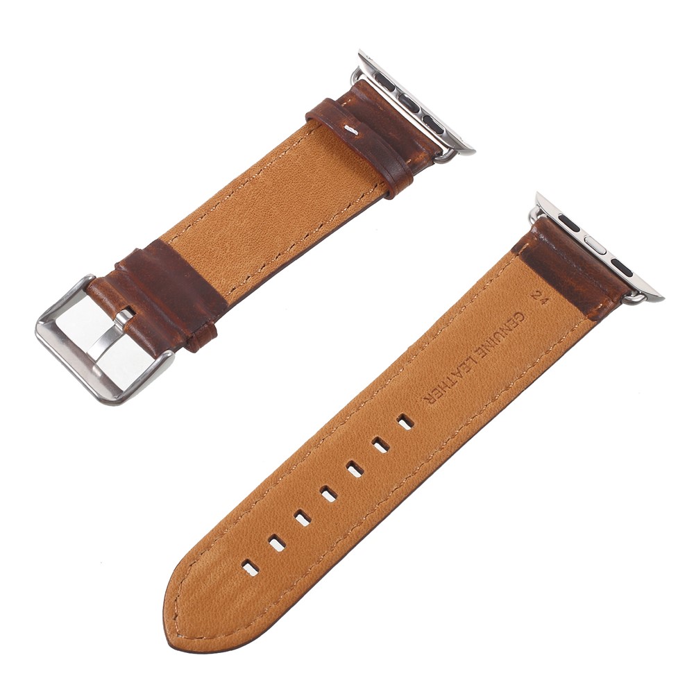 Vintage Oil Wax Genuine Leather Replacement Watchband for Apple Watch Series 4 40mm, Series 3 / 2 / 1 38mm - Brown-4