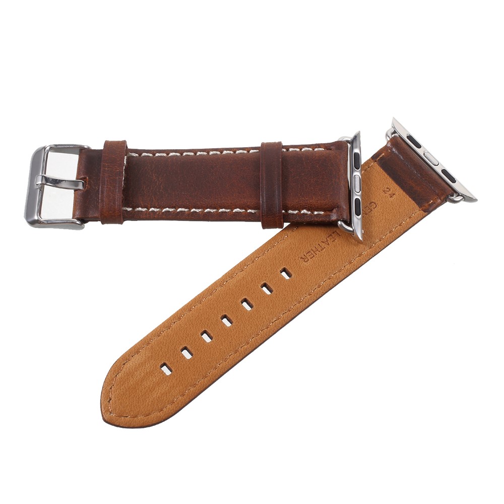 Vintage Oil Wax Genuine Leather Replacement Watchband for Apple Watch Series 4 40mm, Series 3 / 2 / 1 38mm - Brown-5
