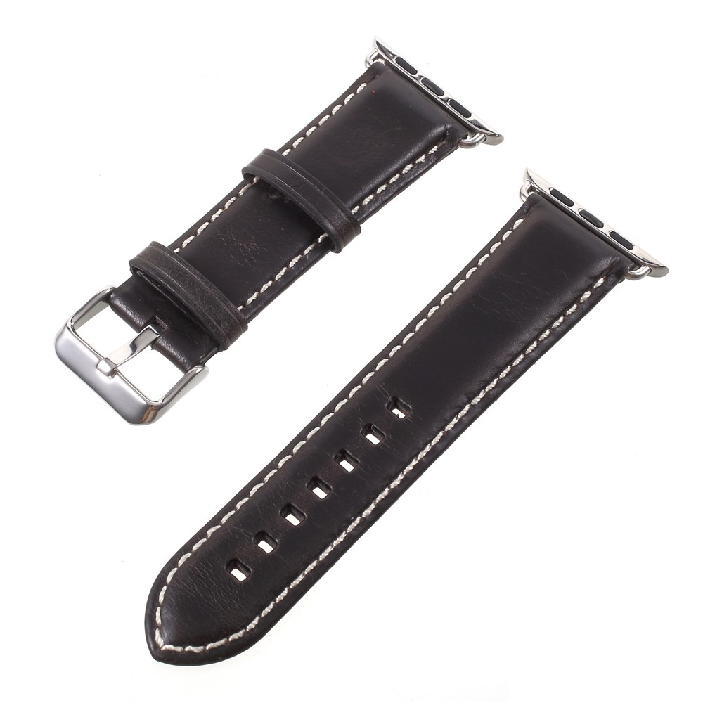 For Apple Watch Series 4 44mm, Series 3 / 2 / 1 42mm Vintage Oil Wax Genuine Leather Watch Band - Black-1