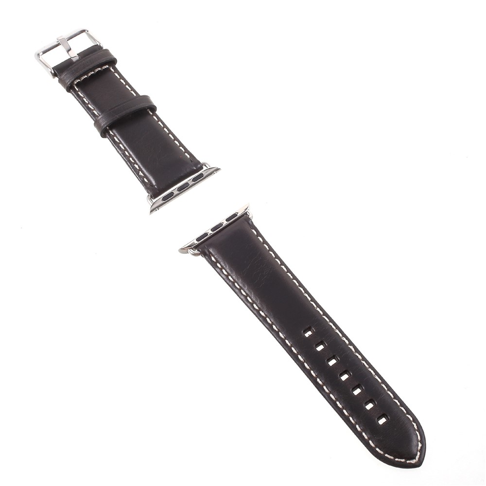 For Apple Watch Series 4 44mm, Series 3 / 2 / 1 42mm Vintage Oil Wax Genuine Leather Watch Band - Black-2