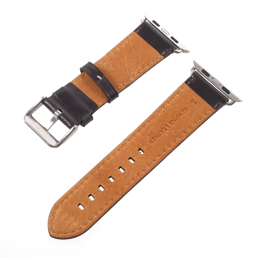 For Apple Watch Series 4 44mm, Series 3 / 2 / 1 42mm Vintage Oil Wax Genuine Leather Watch Band - Black-3