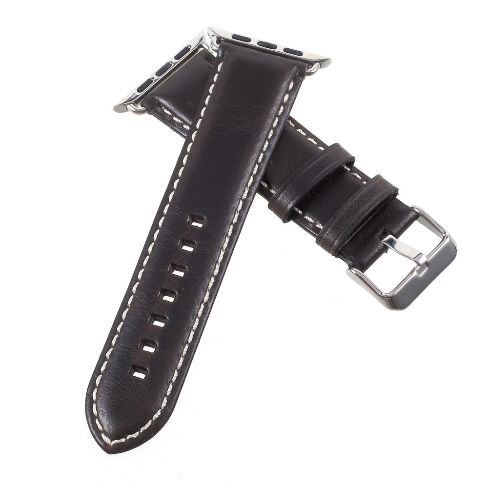 For Apple Watch Series 4 44mm, Series 3 / 2 / 1 42mm Vintage Oil Wax Genuine Leather Watch Band - Black-4