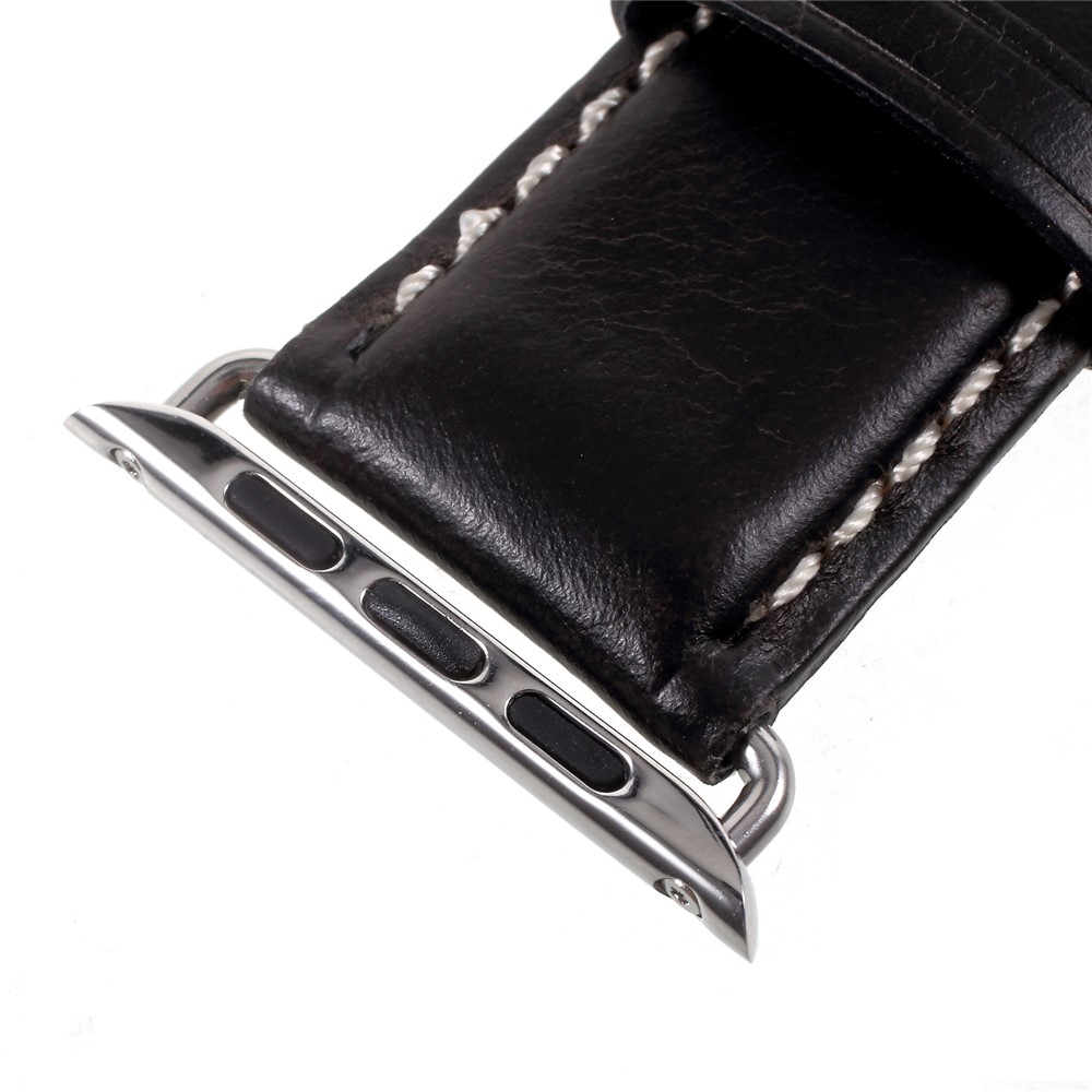 For Apple Watch Series 4 44mm, Series 3 / 2 / 1 42mm Vintage Oil Wax Genuine Leather Watch Band - Black-6