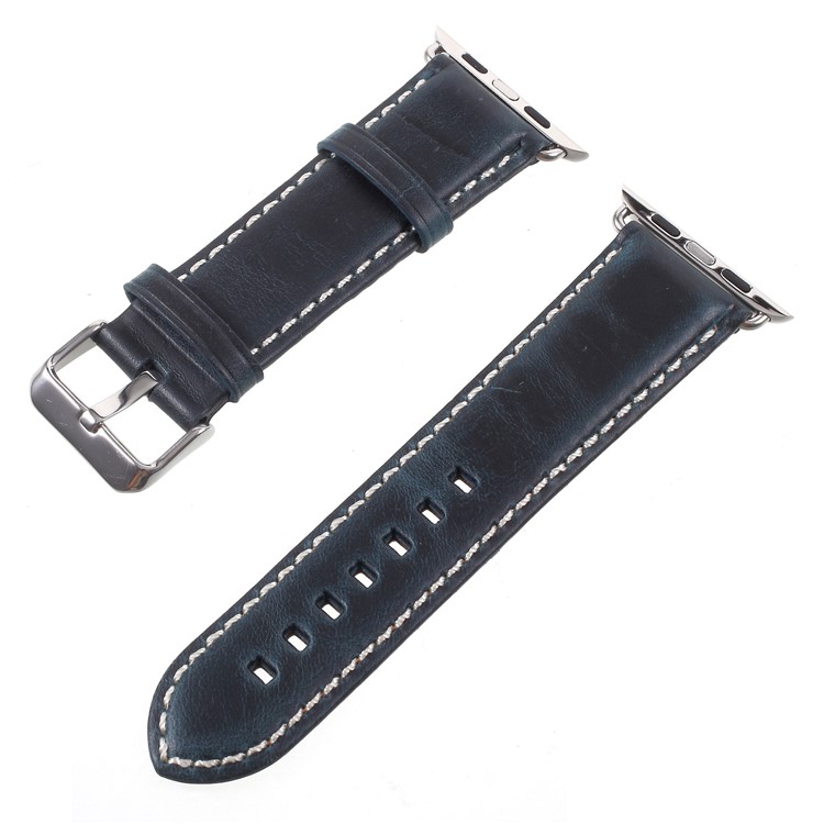 Vintage Oil Wax Genuine Leather Watch Bracelet for Apple Watch Series 4 44mm, Series 3 / 2 / 1 42mm - Dark Blue-1