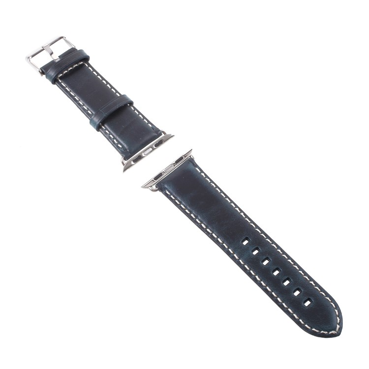 Vintage Oil Wax Genuine Leather Watch Bracelet for Apple Watch Series 4 44mm, Series 3 / 2 / 1 42mm - Dark Blue-2