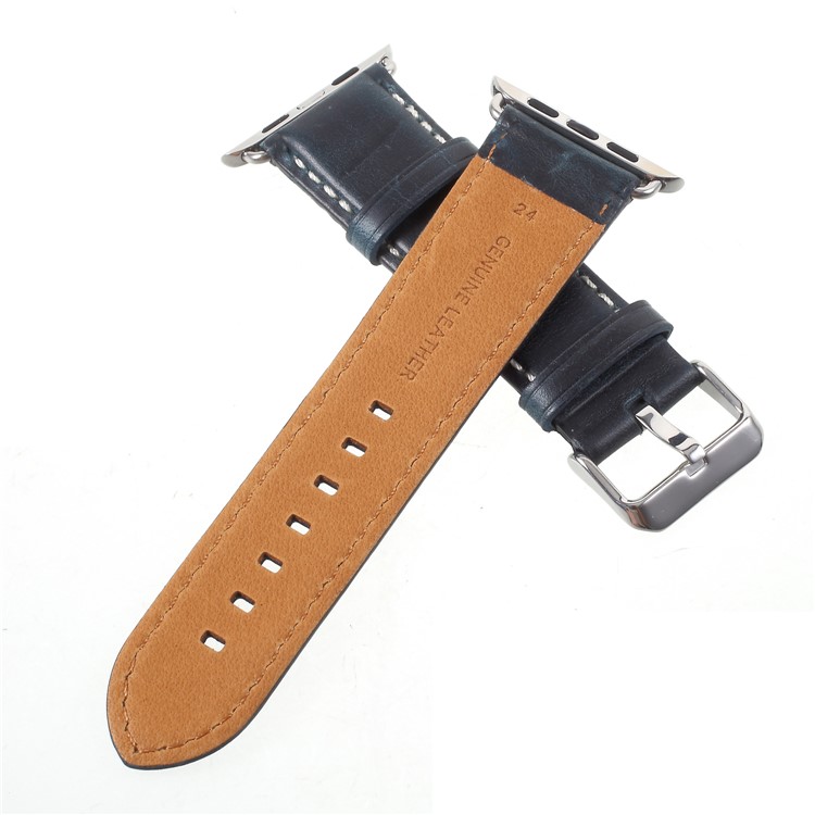 Vintage Oil Wax Genuine Leather Watch Bracelet for Apple Watch Series 4 44mm, Series 3 / 2 / 1 42mm - Dark Blue-4