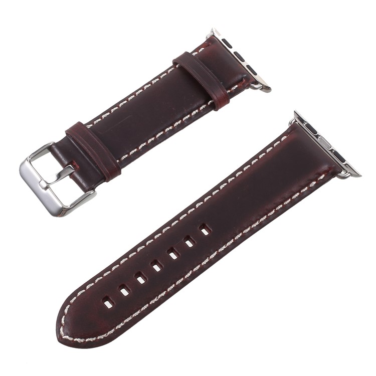 Vintage Oil Wax Genuine Leather Watch Strap for Apple Watch Series 4 44mm, Series 3 / 2 / 1 42mm - Coffee-1