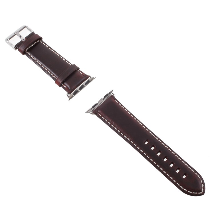 Vintage Oil Wax Genuine Leather Watch Strap for Apple Watch Series 4 44mm, Series 3 / 2 / 1 42mm - Coffee-2