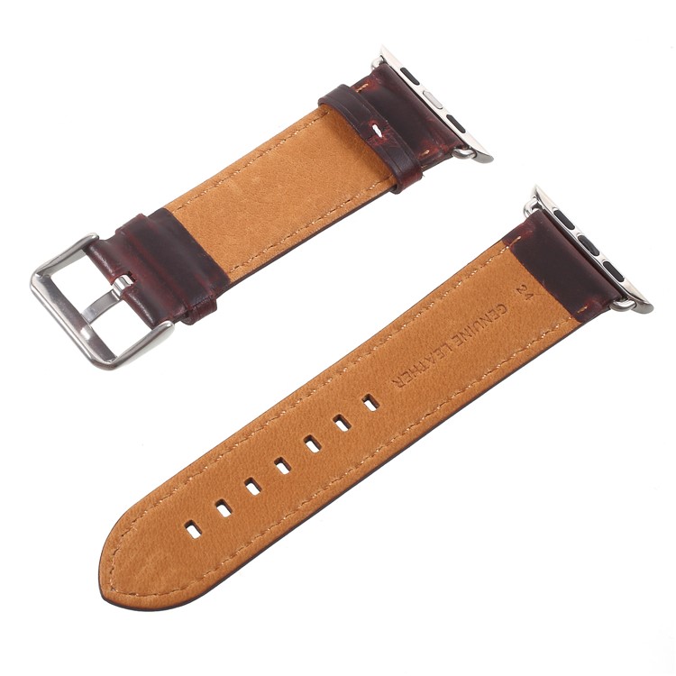 Vintage Oil Wax Genuine Leather Watch Strap for Apple Watch Series 4 44mm, Series 3 / 2 / 1 42mm - Coffee-3