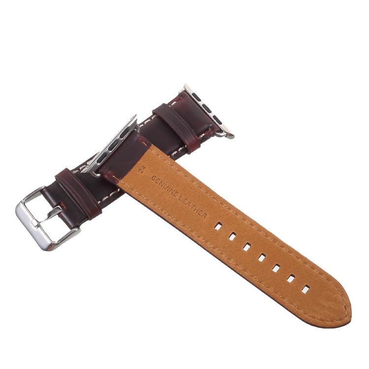Vintage Oil Wax Genuine Leather Watch Strap for Apple Watch Series 4 44mm, Series 3 / 2 / 1 42mm - Coffee-5