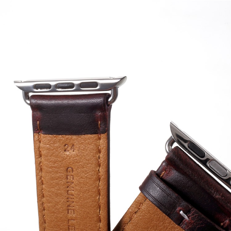 Vintage Oil Wax Genuine Leather Watch Strap for Apple Watch Series 4 44mm, Series 3 / 2 / 1 42mm - Coffee-6