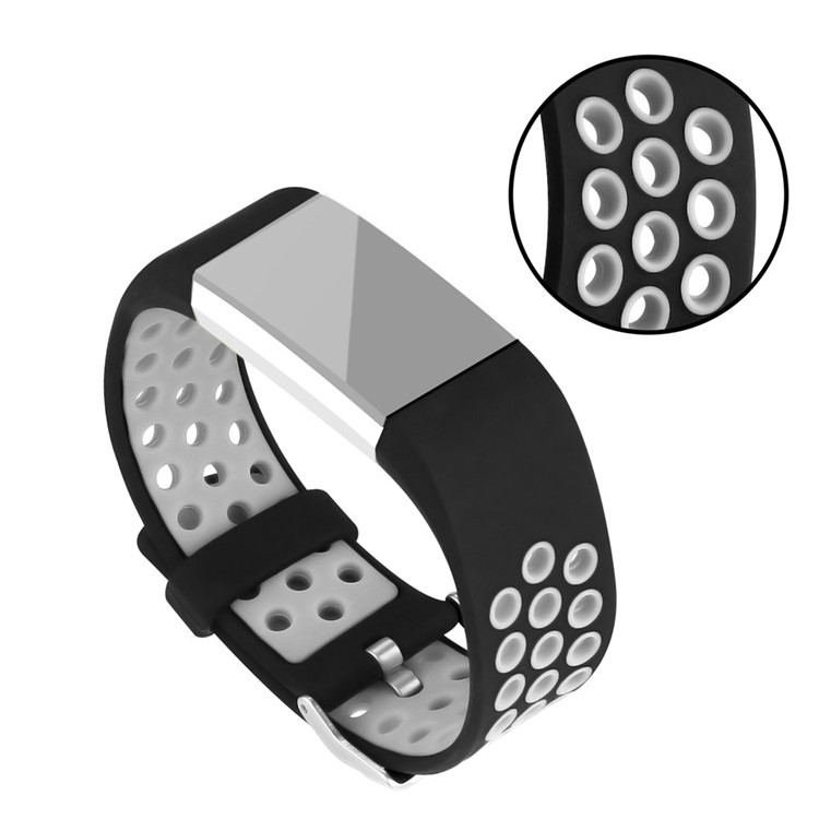 Bi-color Multihole Soft Silicone Sport Watch Band Strap for Fitbit Charge 2 - Grey-1