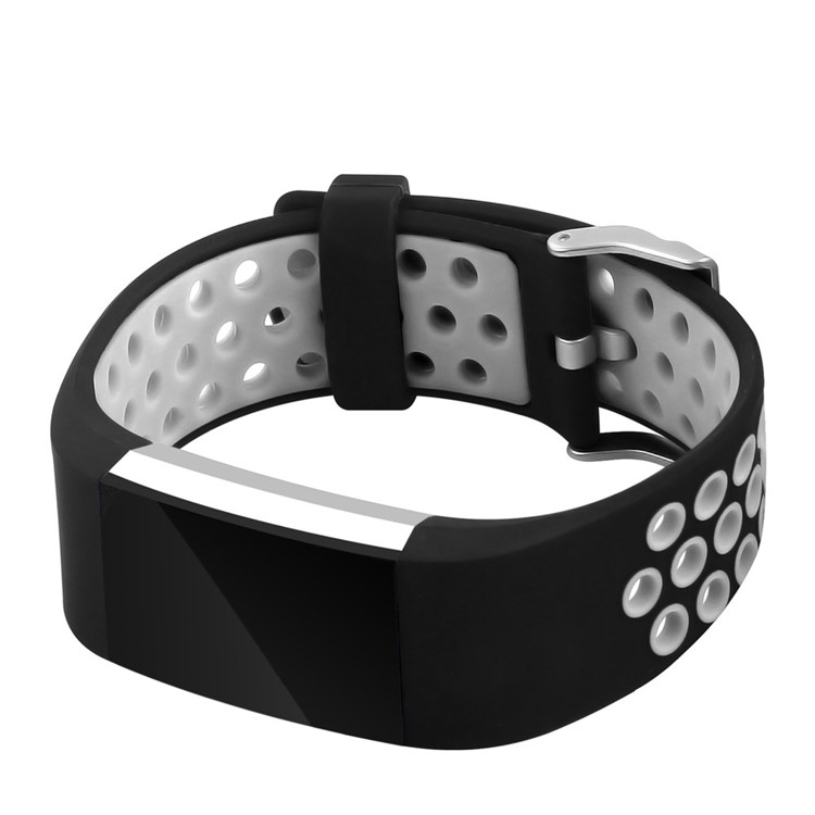 Bi-color Multihole Soft Silicone Sport Watch Band Strap for Fitbit Charge 2 - Grey-3