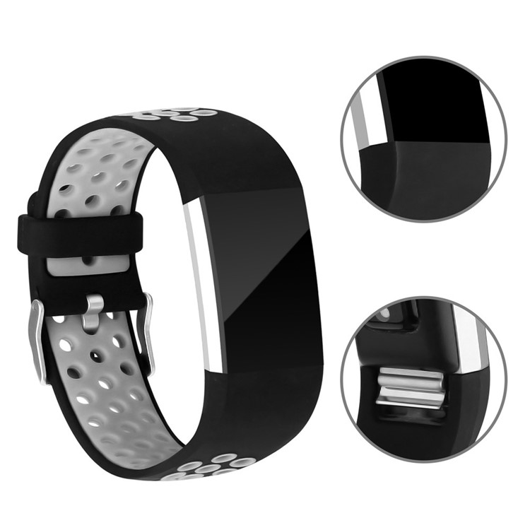 Bi-color Multihole Soft Silicone Sport Watch Band Strap for Fitbit Charge 2 - Grey-4