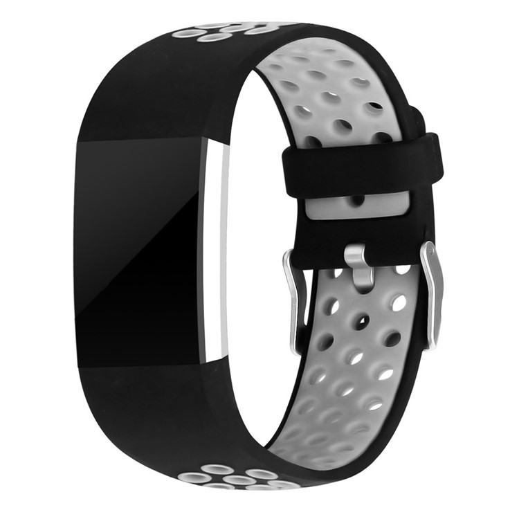Bi-color Multihole Soft Silicone Sport Watch Band Strap for Fitbit Charge 2 - Grey-5