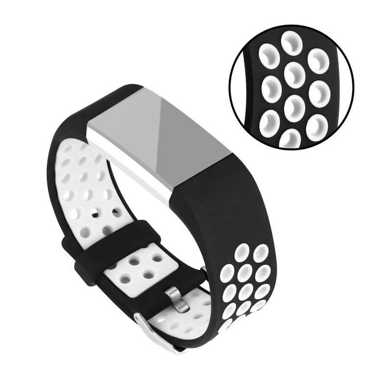 Bi-color Multihole Soft Silicone Sport Watch Band for Fitbit Charge 2 - White-1