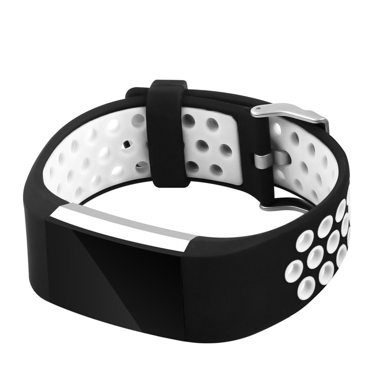 Bi-color Multihole Soft Silicone Sport Watch Band for Fitbit Charge 2 - White-3