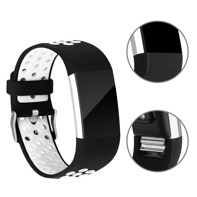 Bi-color Multihole Soft Silicone Sport Watch Band for Fitbit Charge 2 - White-4