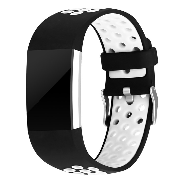 Bi-color Multihole Soft Silicone Sport Watch Band for Fitbit Charge 2 - White-5